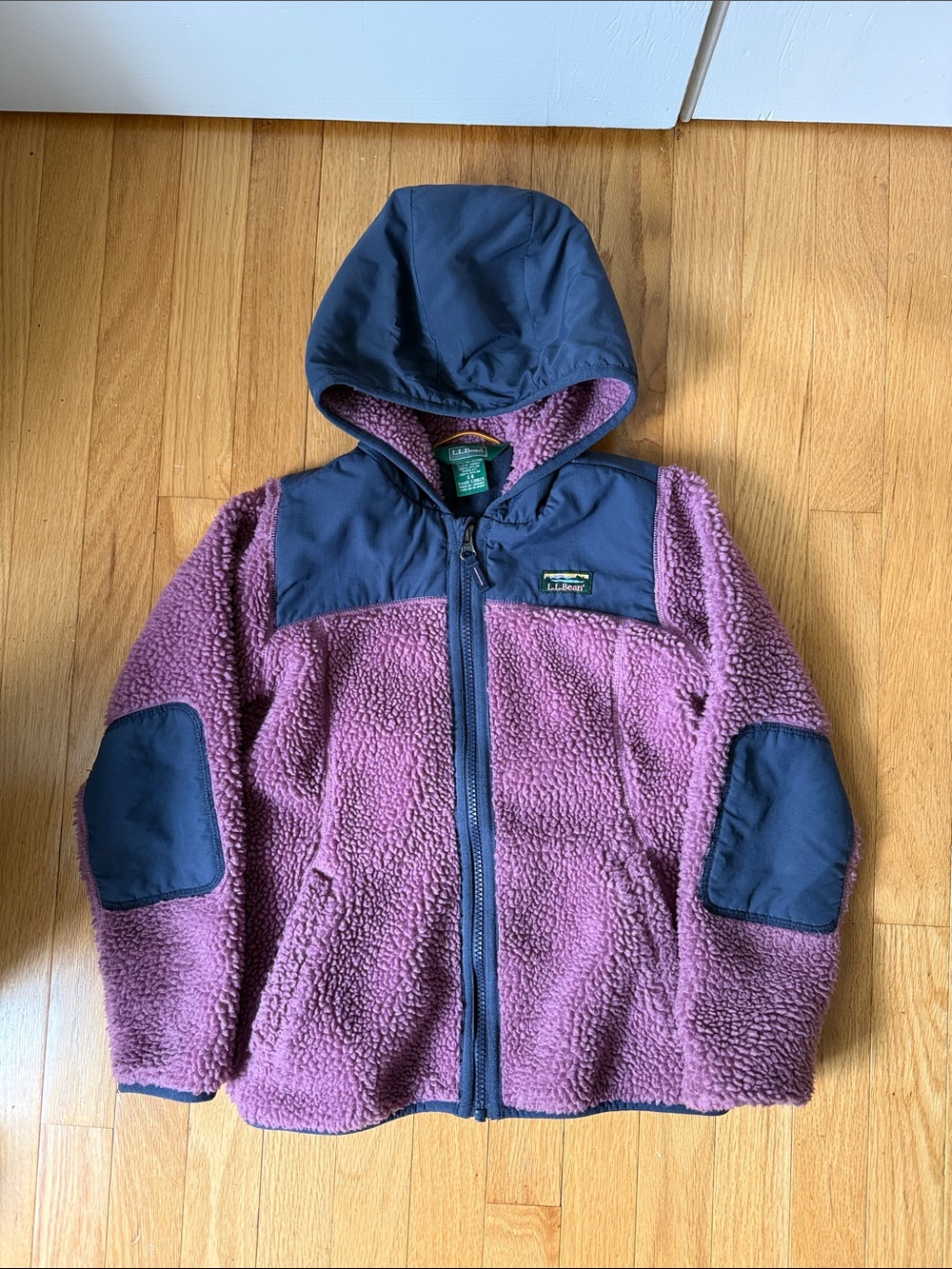 L.L. Bean Kids' Purple fleece Hooded Jacket with Navy Trim - S (8)